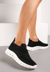 Czarne Wsuwane Buty Sportowe z Elastyczną Cholewką do Kostki Asigruna. Czarne obuwie sportowe damskie Renee, bez wzorów, bez zapięcia. Za 49.99 zł.