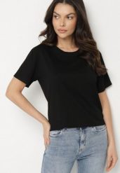 Czarny Gładki T-shirt z Bawełny o Klasycznym Kroju Natime. Czarne t-shirty damskie Born2be, l, bez wzorów, z bawełny, klasyczne, bez kołnierzyka, bez ramiączek. Za 39.99 zł.