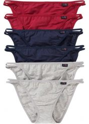 Figi tanga z miękką bawełną organiczną (6 par). Szare majtki damskie bonprix, z bawełny. Za 64.99 zł.