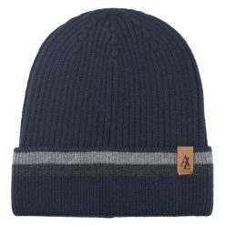 Jesienno-Zimowa Czapka (beanie) – Alties - Granatowa z Paskiem. Niebieskie czapki męskie Alties, na zimę, bez wzorów, z dzianiny. Za 59.00 zł.