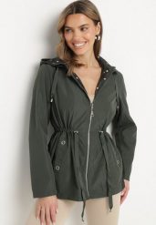 Ciemnozielona Kurtka Parka Dwustronna ze Ściągaczem w Talii i Kapturem Tillisaya. Zielone kurtki damskie Born2be, na jesień, m, bez wzorów, z jeansu. Za 149.99 zł.
