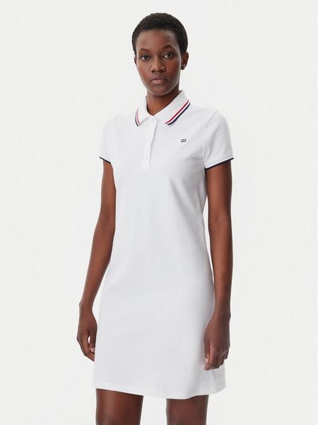 Tommy Hilfiger Sukienka codzienna WW0WW45532 Biały Regular Fit. Białe sukienki damskie Tommy Hilfiger, na co dzień, s, bez wzorów, z bawełny, bez kołnierzyka, bez ramiączek, proste. Za 309.99 zł.