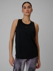 4F Top loose treningowy szybkoschnący damski - czarny S. Czarne topy damskie 4F, s, bez wzorów, z tkaniny, bez kołnierzyka, bez ramiączek. Za 99.99 zł.