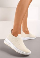Beżowe Casualowe Buty Sportowe na Płaskiej Podeszwie bez Zapięcia Adalora. Brązowe obuwie sportowe damskie Renee, na lato, bez wzorów, z jeansu, bez zapięcia. Za 39.99 zł.