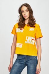 LEE CROPPED GRAPHIC DAMSKI T-SHIRT KOSZULKA RADIANT YELLOW L44TEPLG 112109987. Żółte bluzki damskie Lee, l, bez wzorów, bez kołnierzyka, bez ramiączek. Za 69.99 zł.
