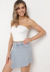 Niebieskie Jeansowe Szorty Imitujące Spódniczkę Mini z Asymetryczną Zakładką Moonfia. Niebieskie szorty damskie Born2be, bez wzorów, z jeansu, klasyczne. Za 109.99 zł.