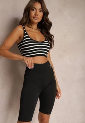 Czarne Szorty w Stylu Kolarek High Waist Wykończone Gumką w Pasie Elenea. Czarne szorty damskie Renee, bez wzorów, z podwyższonym stanem. Za 9.99 zł.