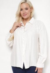 Biała Koszula z Wiskozą Ozdobiona Haftem Valotina. Białe koszule damskie Born2be, xl, bez wzorów, z wiskozy, bez kołnierzyka, bez ramiączek. Za 84.99 zł.
