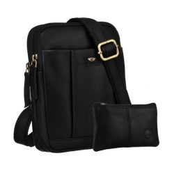 Czarna, męska torba skórzana na ramię w zestawie z saszetką na klucze - Peterson. Czarne torby na ramię męskie Peterson, ze skóry, na ramię. Za 179.99 zł.