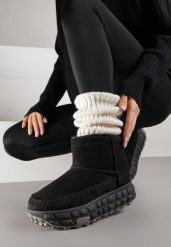 Czarne Śniegowce na Platformie Ozdobionej Tłoczeniem Apinelle. Czarne śniegowce damskie Renee, z jeansu, bez zapięcia. Za 99.99 zł.