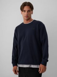 4F Bluza dresowa regular bez kaptura męska - granatowa XXL. Niebieskie bluzy męskie 4F, m, bez wzorów, z bawełny, klasyczne, bez ramiączek, bez kaptura. Za 159.99 zł.