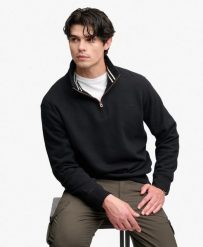 Superdry Bluza Essential Serif z półrozpinanym zamkiem – Black. Czarne bluzy damskie Superdry, s, bez wzorów, z bawełny, bez ramiączek, bez kaptura. Za 375.70 zł.