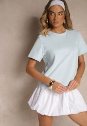 Niebieski Klasyczny T-shirt z Grubszej Bawełny Tiavone. Niebieskie t-shirty damskie Renee, m, bez wzorów, z bawełny, klasyczne, bez kołnierzyka, bez ramiączek. Za 54.99 zł.