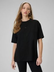 4F T-shirt loose gładki damski - czarny XS. Czarne t-shirty damskie 4F, xs, bez wzorów, z bawełny, bez kołnierzyka, bez ramiączek. Za 59.99 zł.
