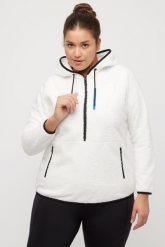 Damskie Polarowa bluza nadrukowane współrzędne zasuwane kieszenie długie rękawy. Białe bluzy damskie Ulla Popken, plus size, bez wzorów, z materiału, bez ramiączek, z kapturem. Za 279.99 zł.