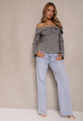 Niebieskie Jeansy High Waist o Szerokim Kroju Nelzedia. Niebieskie jeansy damskie Renee, bez wzorów, z jeansu, eleganckie, z podwyższonym stanem. Za 119.99 zł.