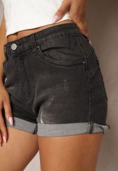 Czarne Szorty Jeansowe Push Up z Wiskozą i Bawełną High Waist z Przetarciami Vimillda. Czarne szorty damskie Renee, bez wzorów, z bawełny, eleganckie, z podwyższonym stanem. Za 44.99 zł.