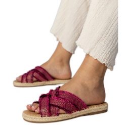Różowe damskie klapki espadryle. Czerwone klapki damskie na lato, bez wzorów, z tkaniny, casualowe, z okrągłym noskiem, bez obcasa, na platformie, bez zapięcia. Za 81.83 zł.