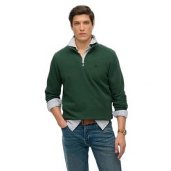 Sweter z kołnierzem typu camionneur Superdry Preppy. Zielone swetry męskie Superdry, na zimę, m, bez wzorów, eleganckie, bez kołnierzyka, bez ramiączek. Za 326.65 zł.