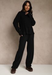 Czarny Komplet Oversize z Dzianiny z Wełną Sweter i Szerokie Spodnie Alenria. Czarne swetry nierozpinane damskie Renee, l, bez wzorów, z dzianiny, eleganckie, bez kołnierzyka, bez ramiączek. Za 139.99 zł.