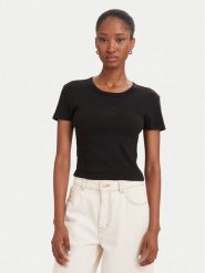 HUGO T-Shirt Delanor 50570857 Czarny Slim Fit. Czarne t-shirty damskie Hugo, s, bez wzorów, z bawełny, bez kołnierzyka, bez ramiączek. Za 254.99 zł.