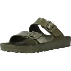 Klapki damskie Birkenstock Arizona Birkoflor. Zielone klapki damskie Birkenstock, bez wzorów, z materiału, klasyczne, bez obcasa, bez zapięcia. Za 457.00 zł.