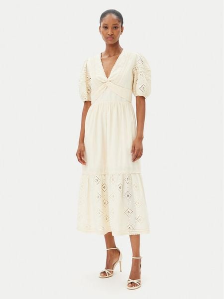 French Connection Sukienka letnia 71YFX 70 Beżowy Regular Fit. Brązowe sukienki damskie French Connection, na lato, bez wzorów, z bawełny, bez kołnierzyka, bez ramiączek. Za 459.99 zł.