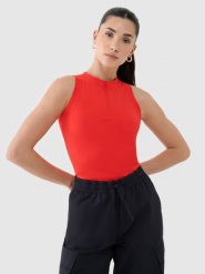4F Crop-top slim damski - czerwony M. Czerwone topy damskie 4F, m, bez wzorów, z dzianiny, sportowe, bez kołnierzyka, bez ramiączek. W wyprzedaży za 49.99 zł.