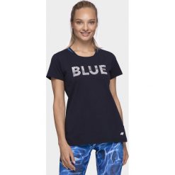 T-shirt damski TSD201 - ciemny granat. T-shirty damskie 4F, bez wzorów, bez kołnierzyka, bez ramiączek. Za 39.99 zł.