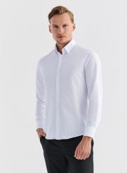 PAKO LORENTE – Biała gładka elegancka koszula męska. Białe koszule męskie Pako Lorente, m, bez wzorów, z bawełny, eleganckie, bez kołnierzyka, bez ramiączek. Za 199.99 zł.