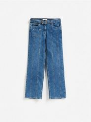 Jeansy straight z paskiem - niebieski. Niebieskie jeansy damskie Reserved, bez wzorów, z bawełny. Za 179.99 zł.
