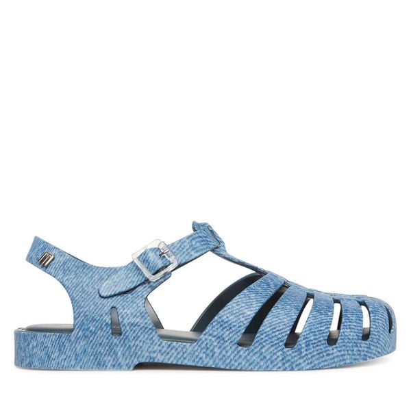 Sandały Melissa. Niebieskie sandały damskie Melissa, bez wzorów, z denimu, bez obcasa, na płaskiej podeszwie, bez zapięcia. Za 229.99 zł.