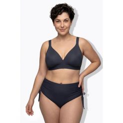 Damska Góra od bikini bez miękkich miseczek na podszewce z recyklingu. Niebieskie stroje kąpielowe damskie Ulla Popken, plus size, bez wzorów, z elastanu. W wyprzedaży za 111.99 zł.