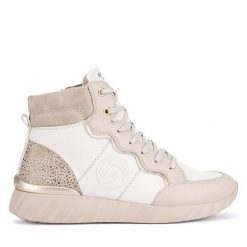 Trzewiki Remonte. Brązowe botki damskie Remonte, bez wzorów, bez obcasa, na płaskiej podeszwie, bez zapięcia. Za 359.00 zł.