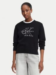 Calvin Klein Jeans Sweter LV047G322G Czarny Regular Fit. Czarne swetry nierozpinane damskie Calvin Klein Jeans, xs, bez wzorów, z bawełny, bez kołnierzyka, bez ramiączek. Za 449.99 zł.