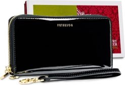 Peterson PETERSON Skórzany portfel damski z lakierowanej skóry naturalnej czarny BC-781 RFID BC-781-1681 BLACK. Czarne portfele damskie Peterson, ze skóry. Za 159.00 zł.