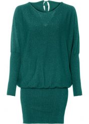 Sukienka dzianinowa z lejącej mieszanki wiskozy. Czarne sukienki damskie bonprix, bez wzorów, z dzianiny, eleganckie, bez kołnierzyka, bez ramiączek. Za 134.99 zł.