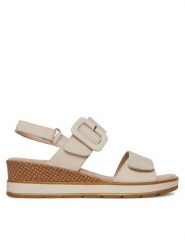 Caprice Sandały 9-28753-42 Biały. Białe sandały damskie Caprice, bez wzorów, z nubiku, bez obcasa, na koturnie, bez zapięcia. Za 229.99 zł.