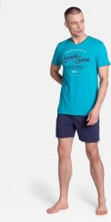 Henderson Piżama męska Henderson Laze turkusowa XL. Niebieskie piżamy męskie Henderson, m, bez wzorów, bez kołnierzyka, bez ramiączek. Za 71.88 zł.