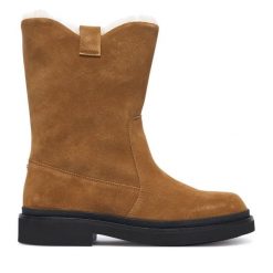 Botki BOSS. Brązowe botki damskie Boss, bez wzorów, bez obcasa, na płaskiej podeszwie, bez zapięcia. Za 1,349.00 zł.