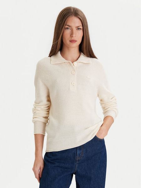 Lacoste Sweter AF4010 Écru Regular Fit. Swetry nierozpinane damskie Lacoste, bez wzorów, z wełny, bez kołnierzyka, bez ramiączek. Za 539.99 zł.