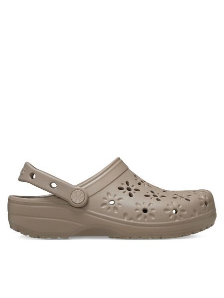 Crocs Klapki Classic Floral Cut Out Clog 210927 Brązowy. Brązowe klapki damskie Crocs, bez wzorów, z tworzywa sztucznego, bez obcasa, bez zapięcia. Za 211.65 zł.