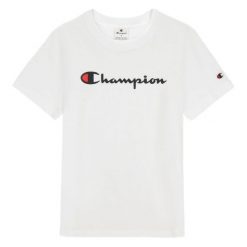 T-shirt Damski Markowy Rękaw. Białe t-shirty damskie Champion, bez wzorów, casualowe, bez kołnierzyka, bez ramiączek. Za 102.99 zł.
