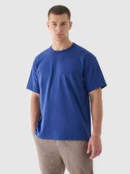 4F T-shirt oversize gładki męski - granatowy S. Niebieskie t-shirty męskie 4F, m, bez wzorów, z bawełny, bez kołnierzyka, bez ramiączek. W wyprzedaży za 29.99 zł.