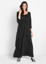 Sukienka shirtowa, rękawy 3/4. Czarne sukienki damskie bonprix, bez wzorów, bez kołnierzyka, bez ramiączek, maxi. Za 149.99 zł.