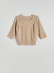 Gładki sweter - beżowy. Brązowe swetry nierozpinane damskie Reserved, l, bez wzorów, z dzianiny, bez kołnierzyka, bez ramiączek. W wyprzedaży za 39.99 zł.