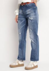 Niebieskie Bawełniane Jeansy z Przetarciami o Klasycznym Fasonie z Paskiem Zinasia. Niebieskie jeansy damskie Born2be, bez wzorów, z bawełny, eleganckie. Za 129.99 zł.