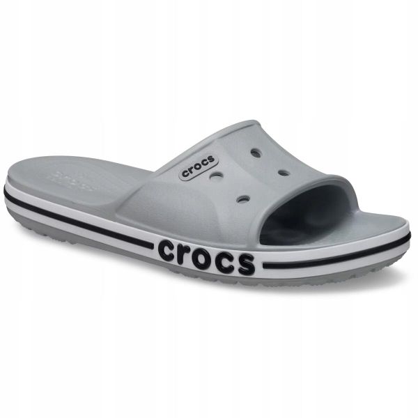 Klapki Dla Dorosłych Crocs Bayaband Slide. Szare klapki damskie Crocs, bez wzorów, z materiału, bez zapięcia. Za 129.99 zł.