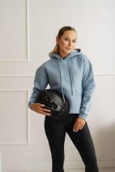 Bluza z kapturem JD ATTACK Elowyn. Niebieskie bluzy damskie JD ATTACK, l, bez wzorów, z materiału, eleganckie, bez ramiączek, z kapturem. Za 239.00 zł.
