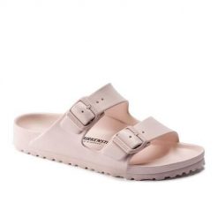 Klapki damskie Birkenstock Arizona Eva. Czerwone klapki damskie Birkenstock, na lato, bez wzorów, z materiału, eleganckie, bez obcasa, bez zapięcia. Za 241.95 zł.
